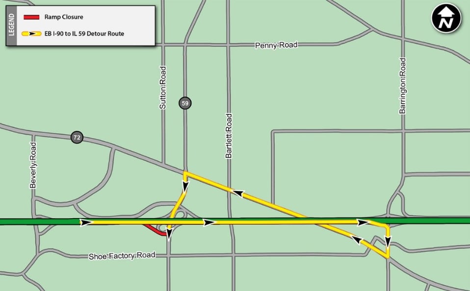 Closure, detour takes effect Thursday night at I-90 Route 59 interchange in Hoffman Estates — Shaw Local News Network